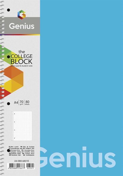 Коледж-блок А4 80 аркушів клітинка пластикова обкладинка Genius Школярик, 223972 5106 фото