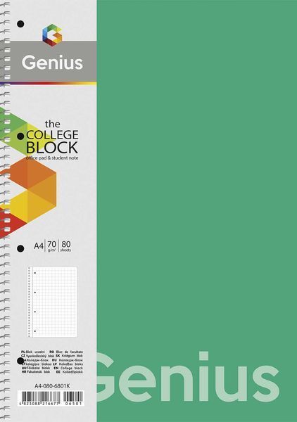 Коледж-блок А4 80 аркушів клітинка пластикова обкладинка Genius Школярик, 223972 5106 фото