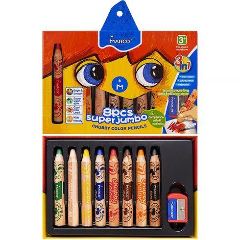 Олівці кольорові акварельні Marco Chubby color 8 кольорів з підстругачкою 1800-8CB, 913905 4396 фото