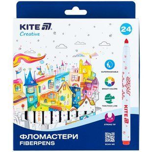 Фломастери 24 кольори Kite Creative Superwashable K-1153, 68713 7698 фото