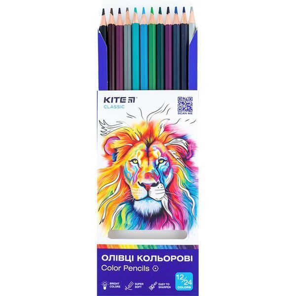 Карандаши цветные двусторонние 12 штук 24 цвета Kite Classic K-054, 67681 6802 фото