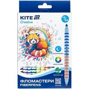 Фломастери 12 шт 24 кольори двосторонні Kite Creative K-1151, 68711 7699 фото