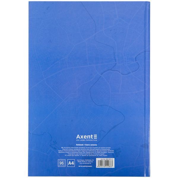 Книга записная А4 96 листов клетка твердая обложка Liberty Axent 8422-551-А, 64626 2326 фото