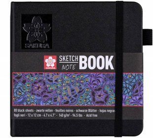 Блокнот Sakura Sketch 12х12 cм чорний папір сторінок 80 аркушів 140 г/м, 94141002 7839 фото