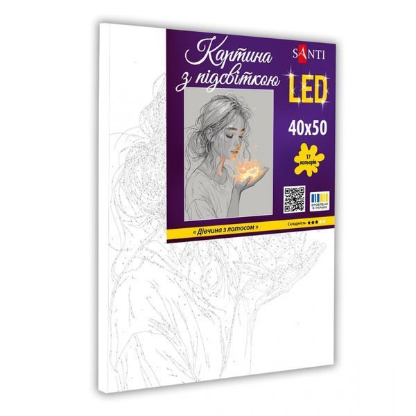 Картина по номерам с LED подсветкой 40x50 см Девушка с лотосом Santi, 955106 8374 фото