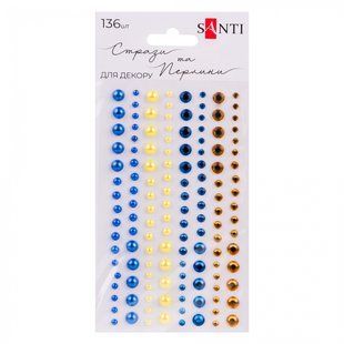 Стрази та перлини самоклеючі Gold and blue 136 штук Santi, 742523 5691 фото